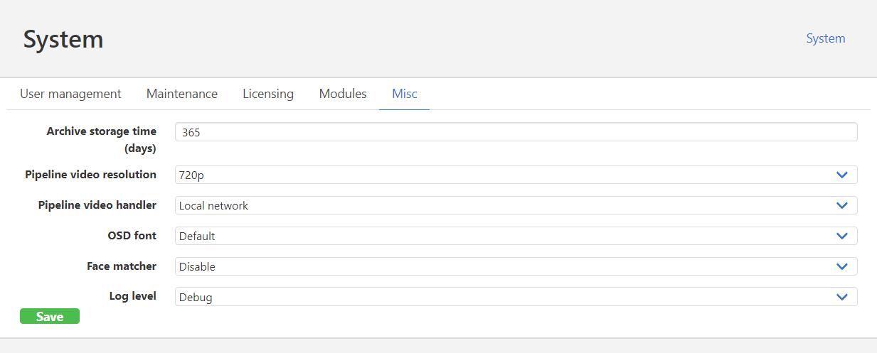 Misc settings