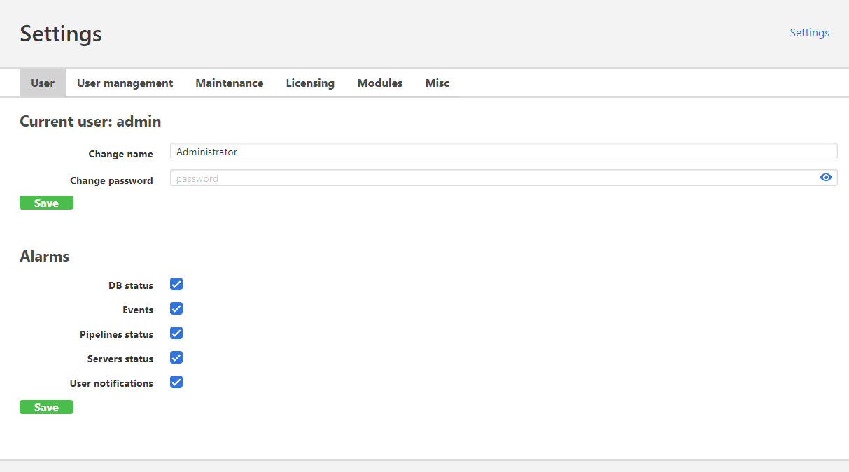 User settings