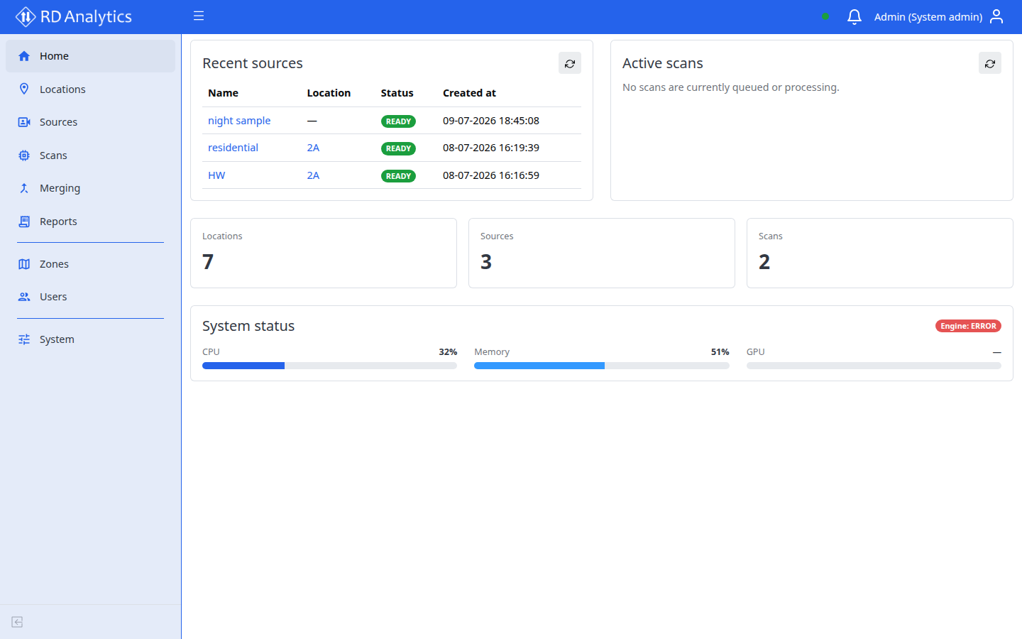 RD Analytics application home