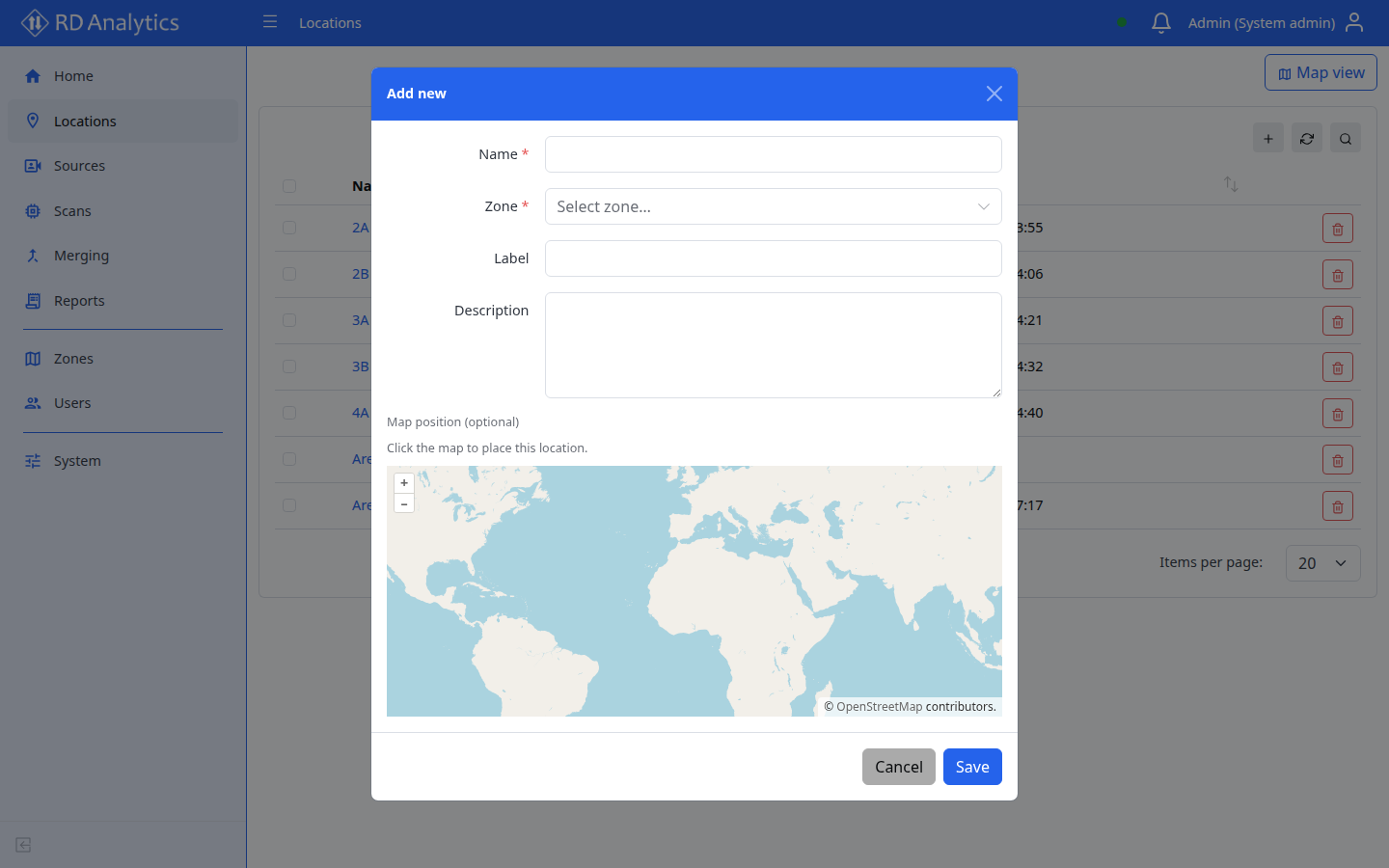 Add location dialog