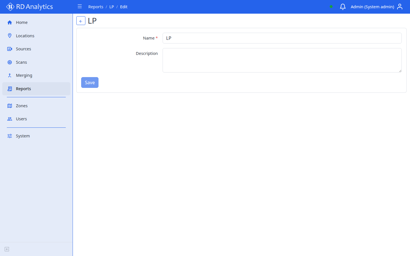Report details metadata form