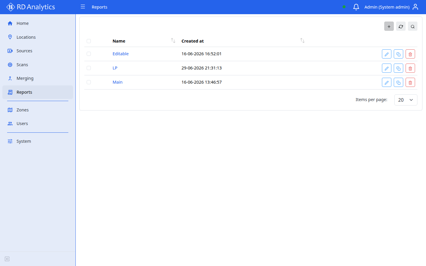 Reports list