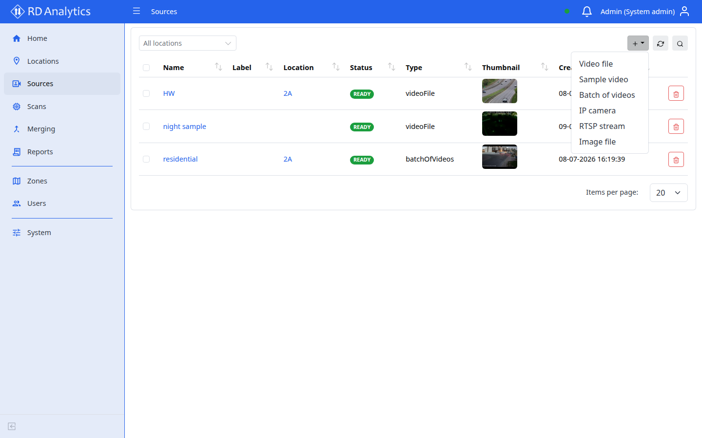 Add new source type menu