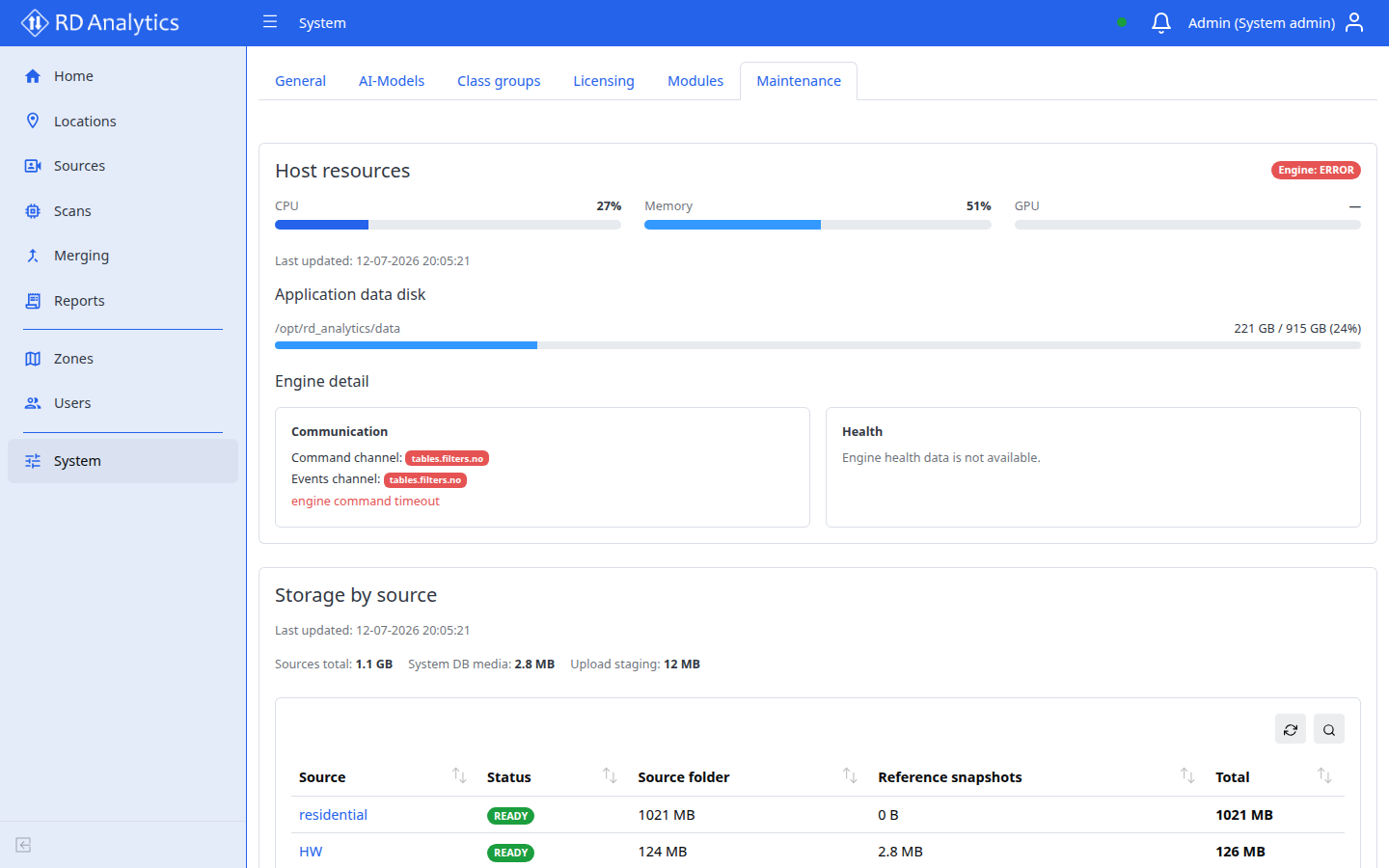 System Maintenance tab